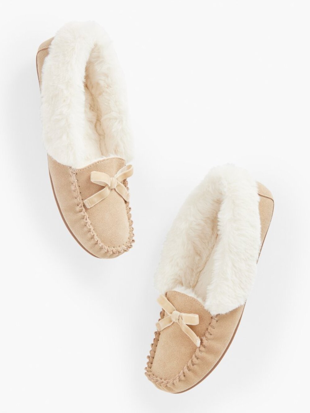 NWoB Talbots Ruby Faux Fur Cuff Soft-Suede Moccasins Memory Foam Beige
